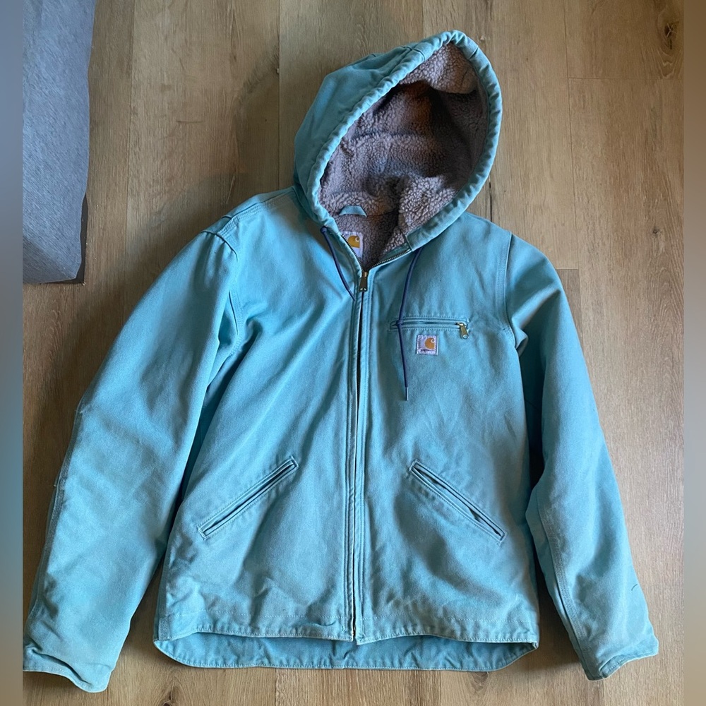 Beautiful blue Carhartt jacket with hood!